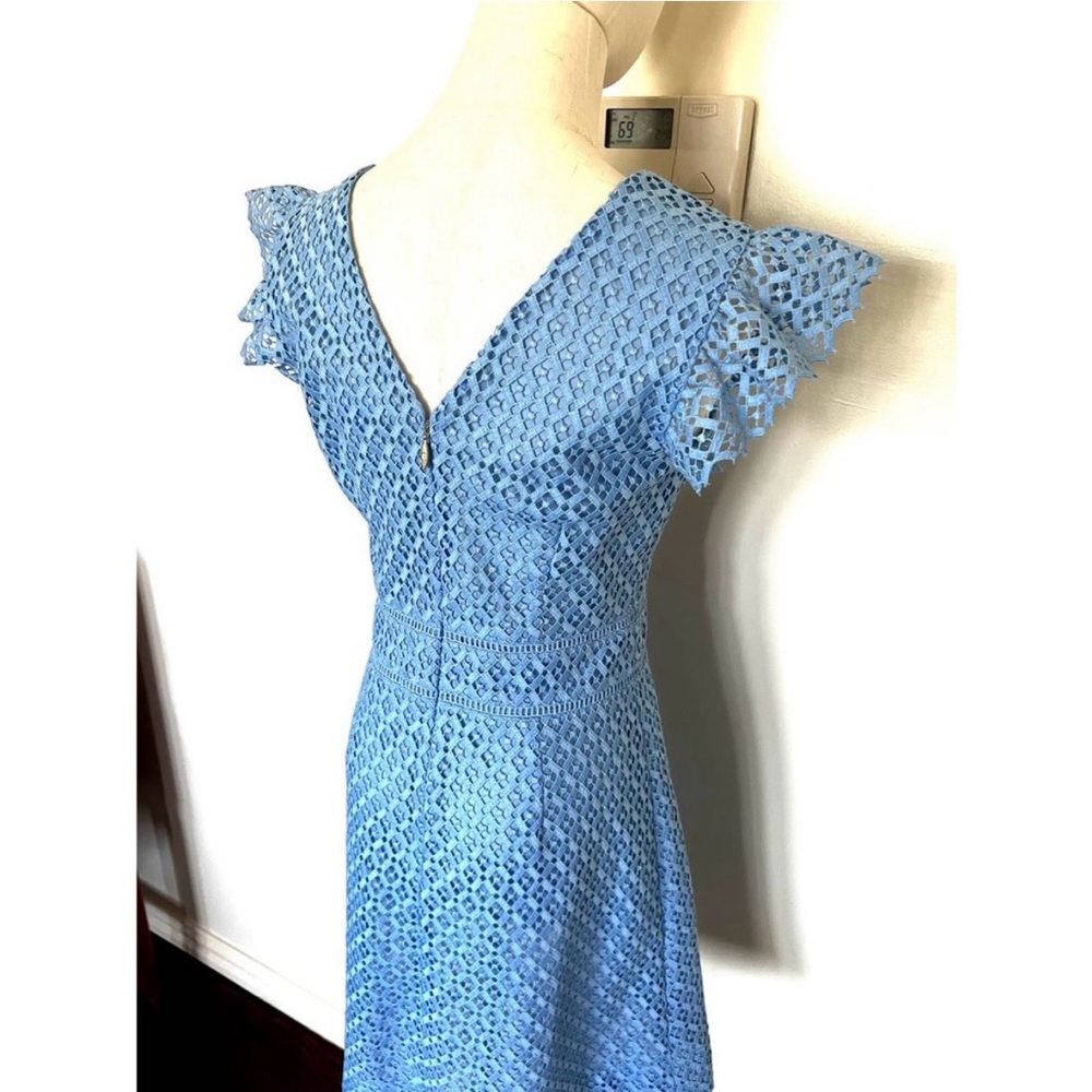 Draper James Blue Lattice Eyelet Lace Flutter Sleeve Dress - Picture 7 of 10